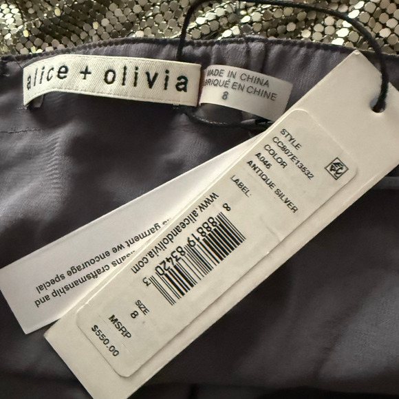 Alice + Olivia Harmony Chain Mail Slip Dress Metallic Silver Size 8 NWT - Picture 8 of 11